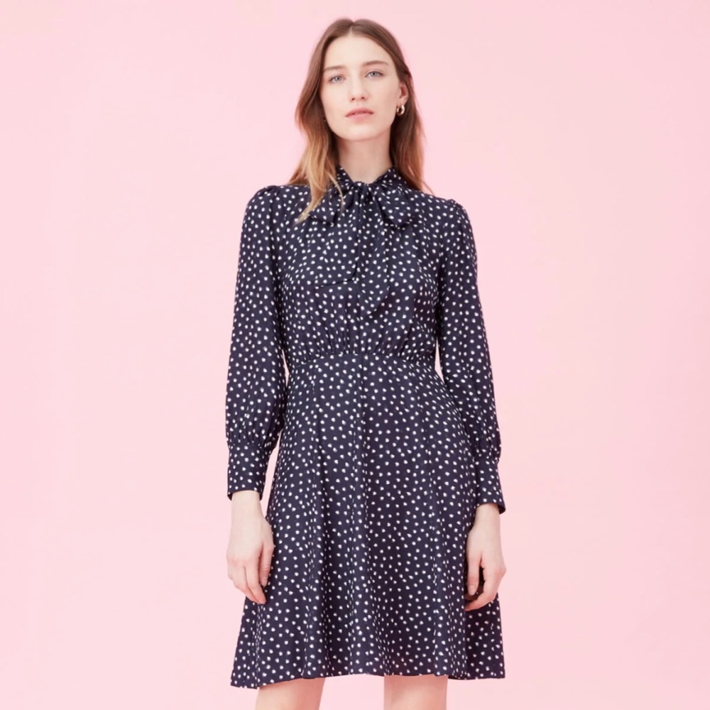 Rebecca Taylor Blurry Heart Silk Jacquard Dress in Navy